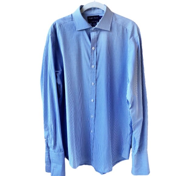 Ralph Lauren PURPLE LABEL Blue Checker Dress Shirt - Picture 8 of 13